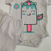Body Manga Curta Malha Picolé e Short Tapa Fralda