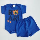 Body Manga Curta Body Malha Tigre e Short Tapa Fralda