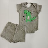 Body Manga Curta Com Short Tapa Fralda Dinossauro