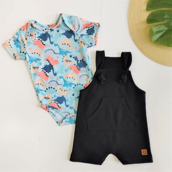 Conjunto Body Malha e Jardineira