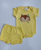 Body Manga Curta Body Malha Raposinha e Short Tapa Fralda